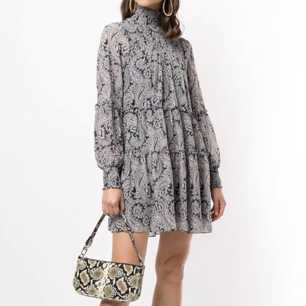 Cinq à Sept Rika Paisley Print Mini Dress Long Sleeve Smocked Size 0